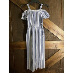 BEBE Wide Leg Jumpsuit Girls Size 14 Kids BOHO Jumper Stripes Blue White Summer